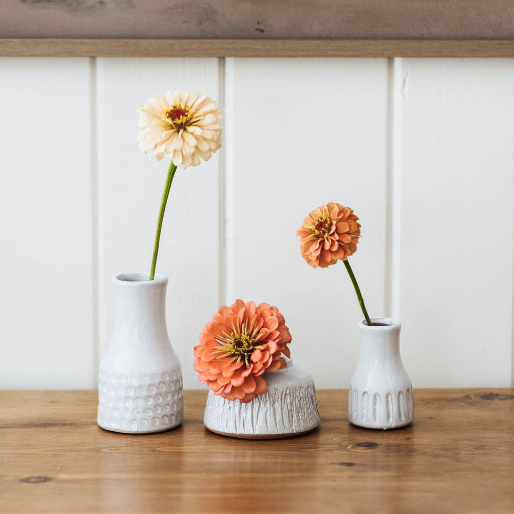 White Terracotta Bud Vase Trio