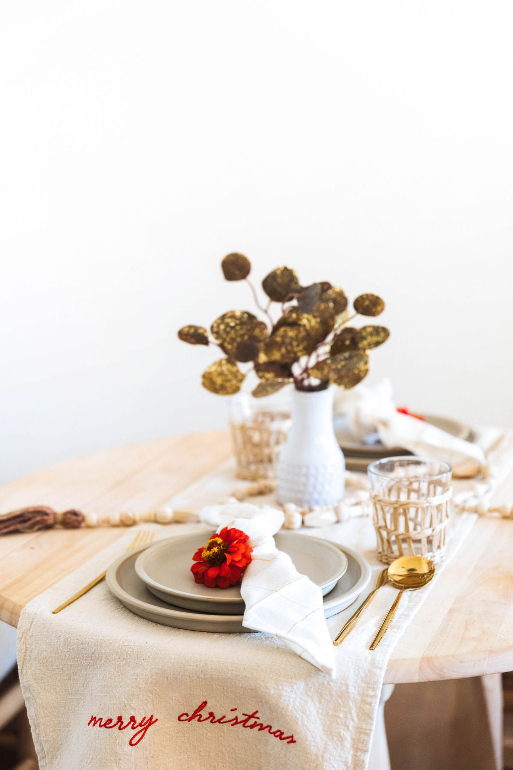 "Merry Christmas" Embroidered Table Runner
