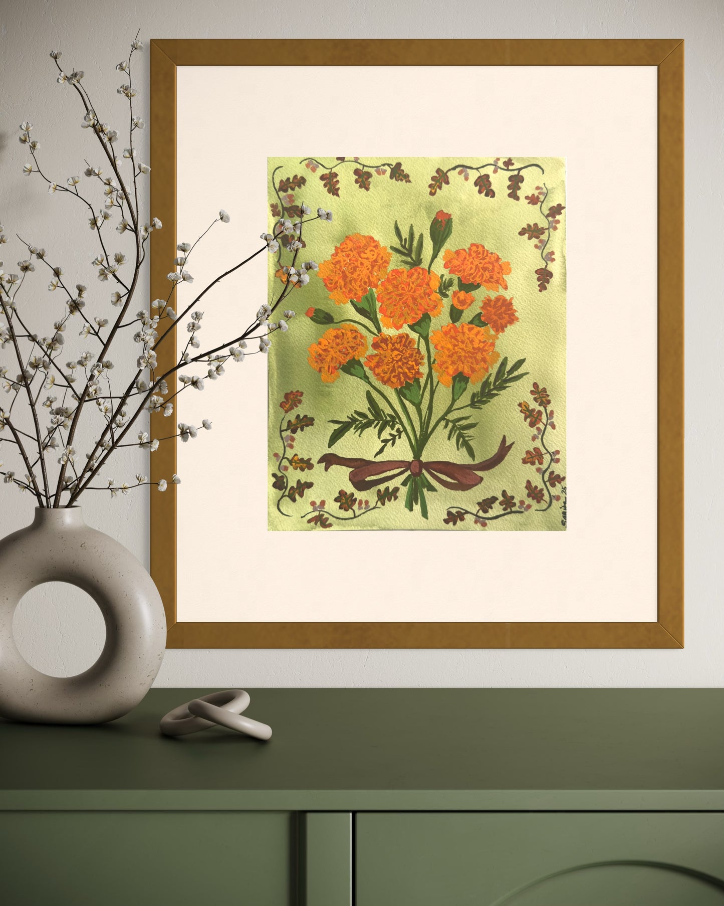 Greens To Marigolds Watercolor Print