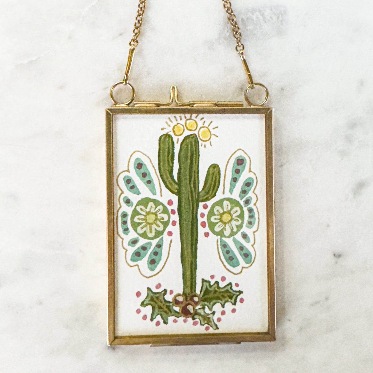 Hand Painted Heirloom Ornament- Saguaro & Holly