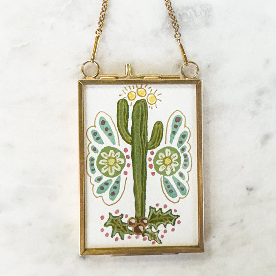 Hand Painted Heirloom Ornament- Saguaro & Holly