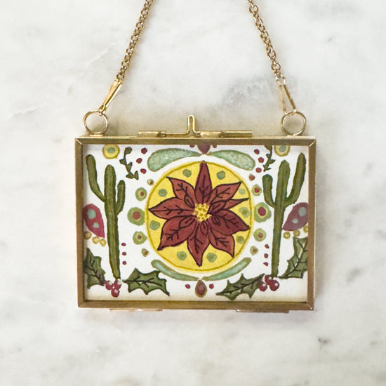 Hand Painted Heirloom Ornament- Pointsettia & Saguaro
