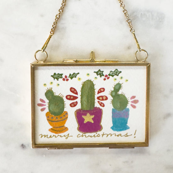 Hand Painted Heirloom Ornament-Merry Christmas Cacti Trio