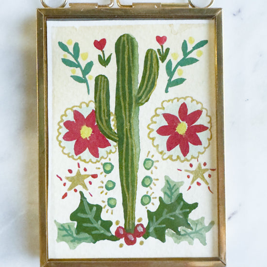 Hand Painted Heirloom Ornament- Saguaro & Blooms