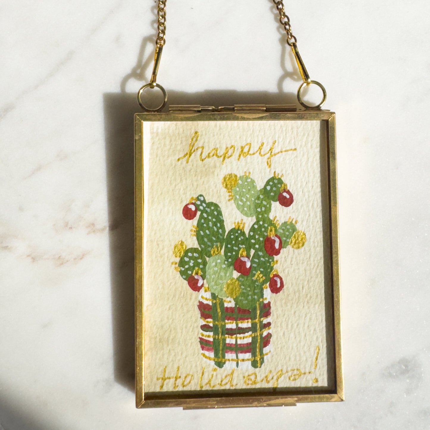 Hand Painted Heirloom Ornament- Prickly Pear Happy Holidays