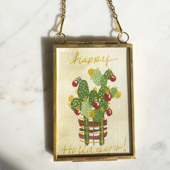 Hand Painted Heirloom Ornament- Prickly Pear Happy Holidays
