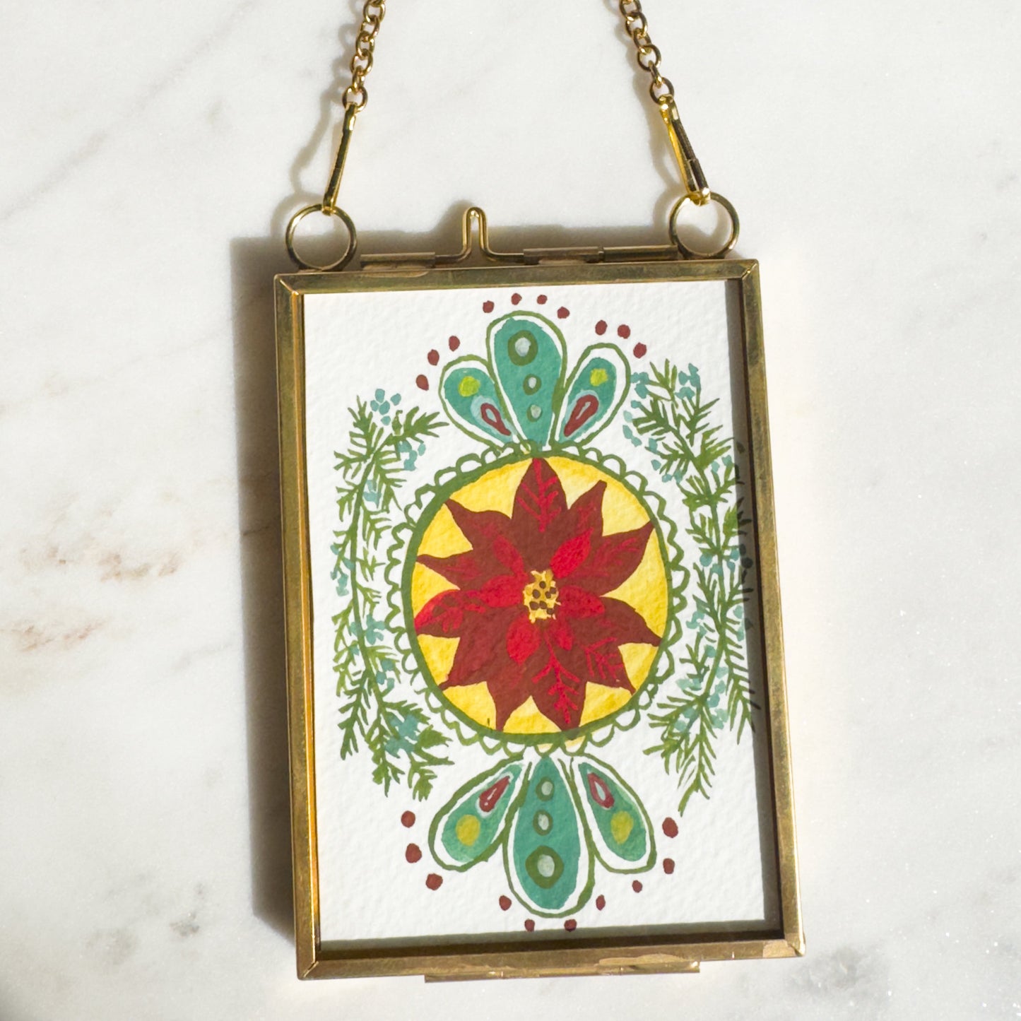 Hand Painted Heirloom Ornament- Southwest Folk Pointsettia