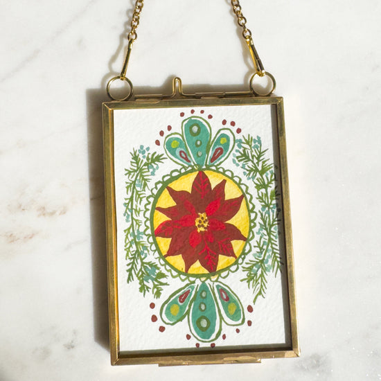 Hand Painted Heirloom Ornament- Southwest Folk Pointsettia