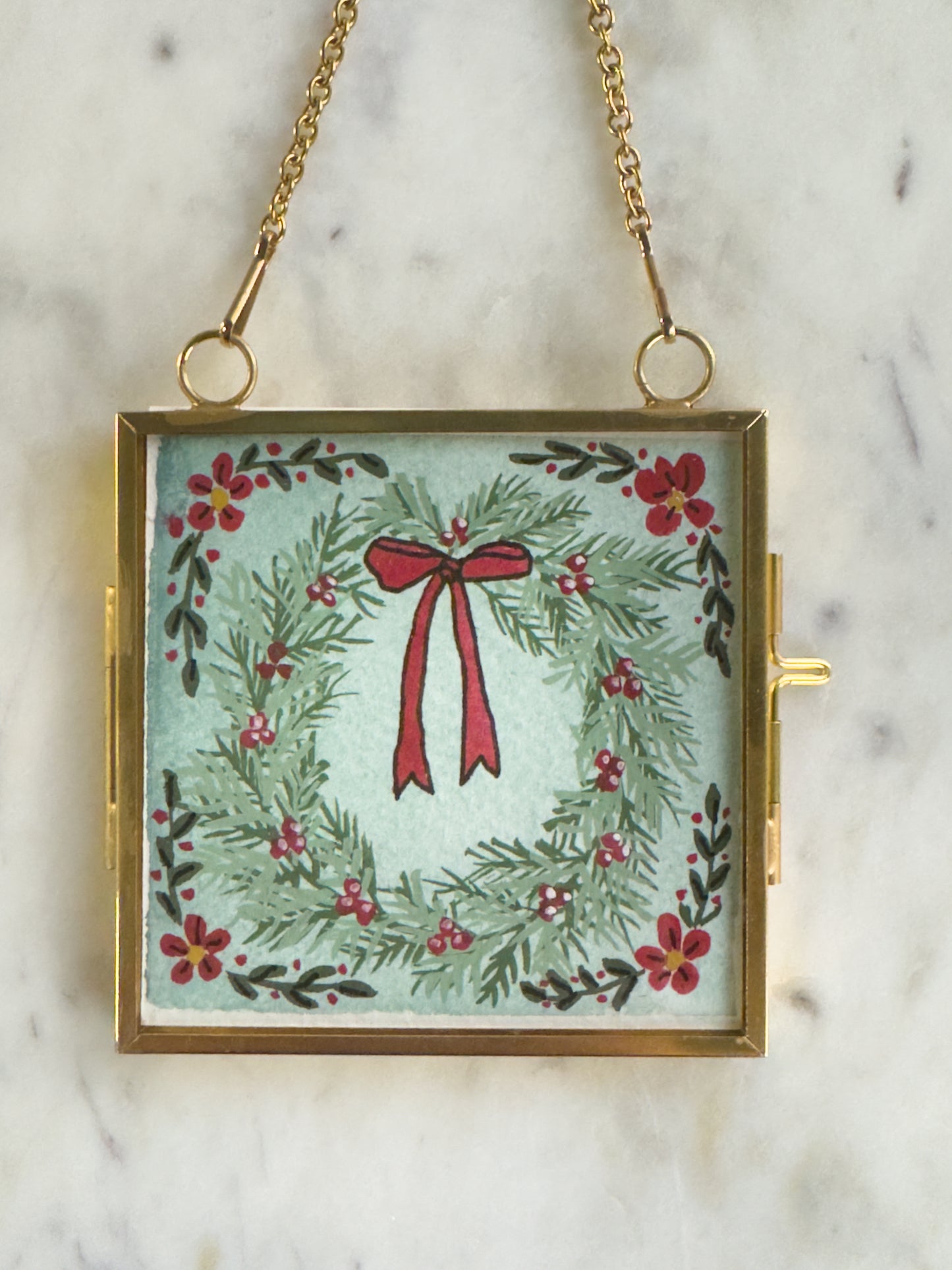 Hand Painted Heirloom Ornament- Folk Art Wreath