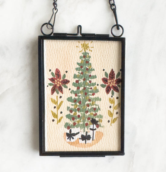 Hand Painted Heirloom Ornament-Christmas Tree and Poinsettias