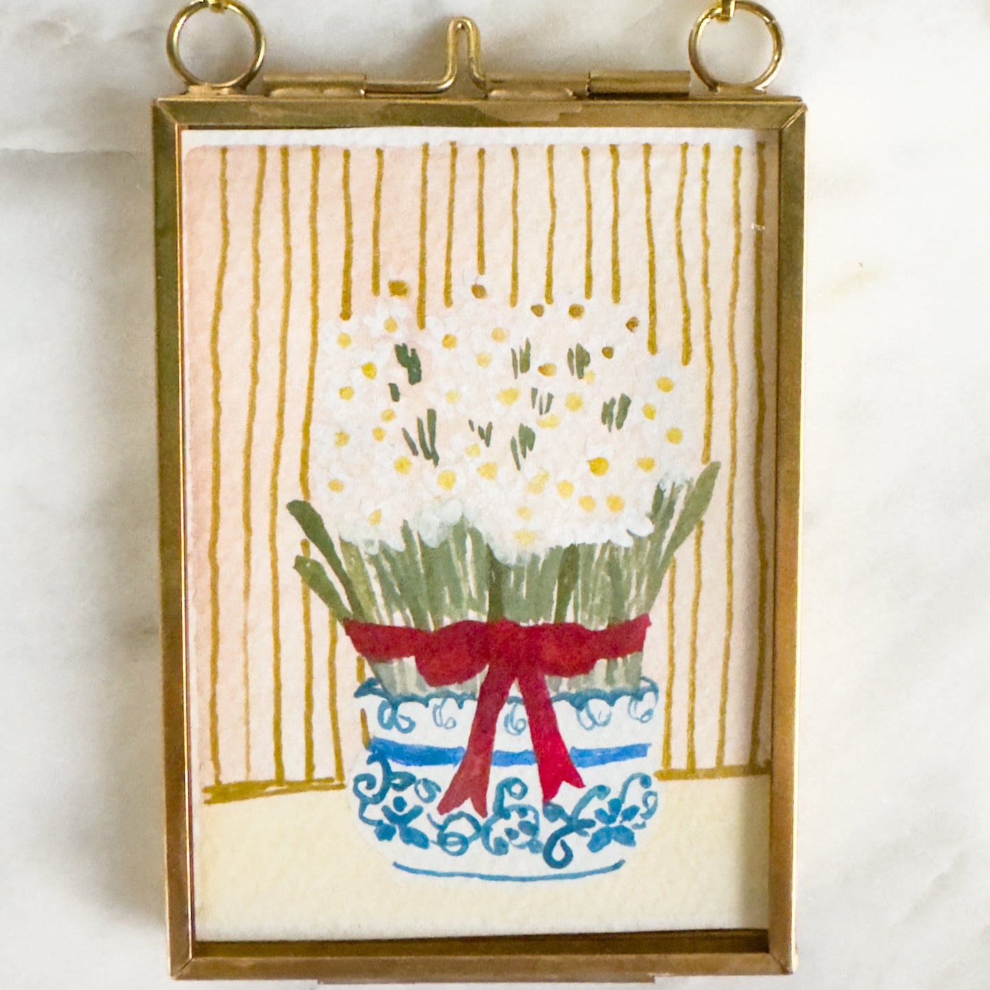 Hand Painted Heirloom Ornament- Paper Whites in Blue & White China