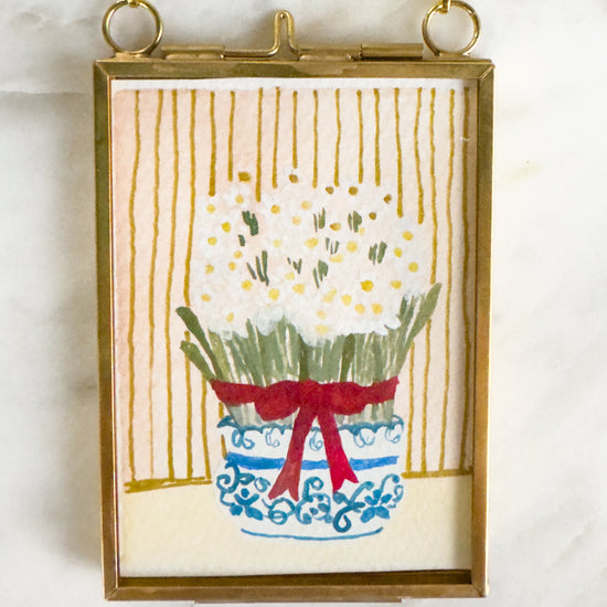 Hand Painted Heirloom Ornament- Paper Whites in Blue & White China