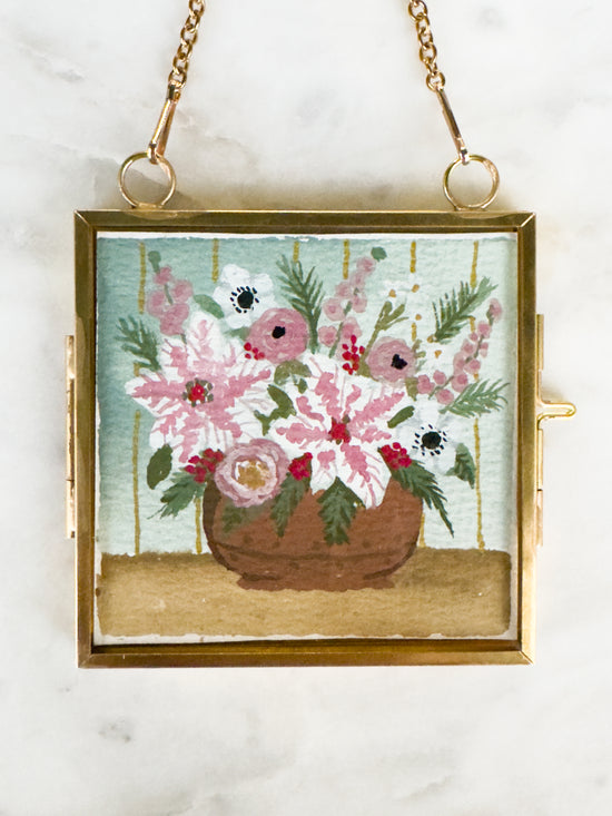 Hand Painted Heirloom Ornament- Pink Poinsettia Arrangement