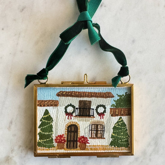 Hand Painted Heirloom Ornament-Spanish House with Trees