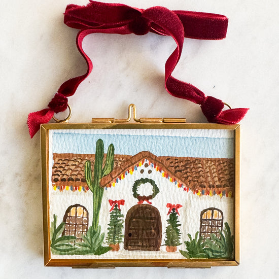 Hand Painted Heirloom Ornament-Spanish Revival Home with Lights