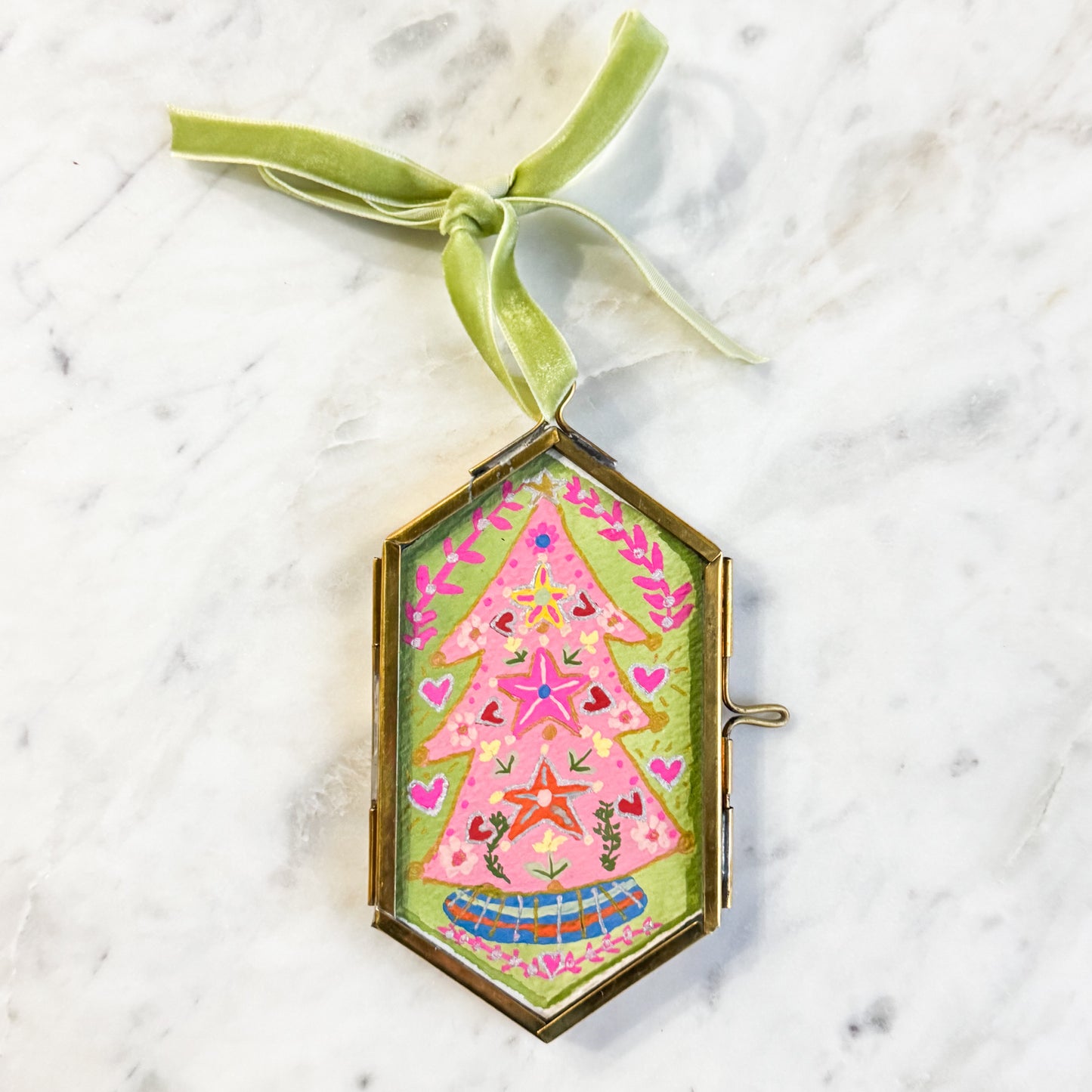 Hand Painted Heirloom Ornament-Star & Hearts Christmas Tree