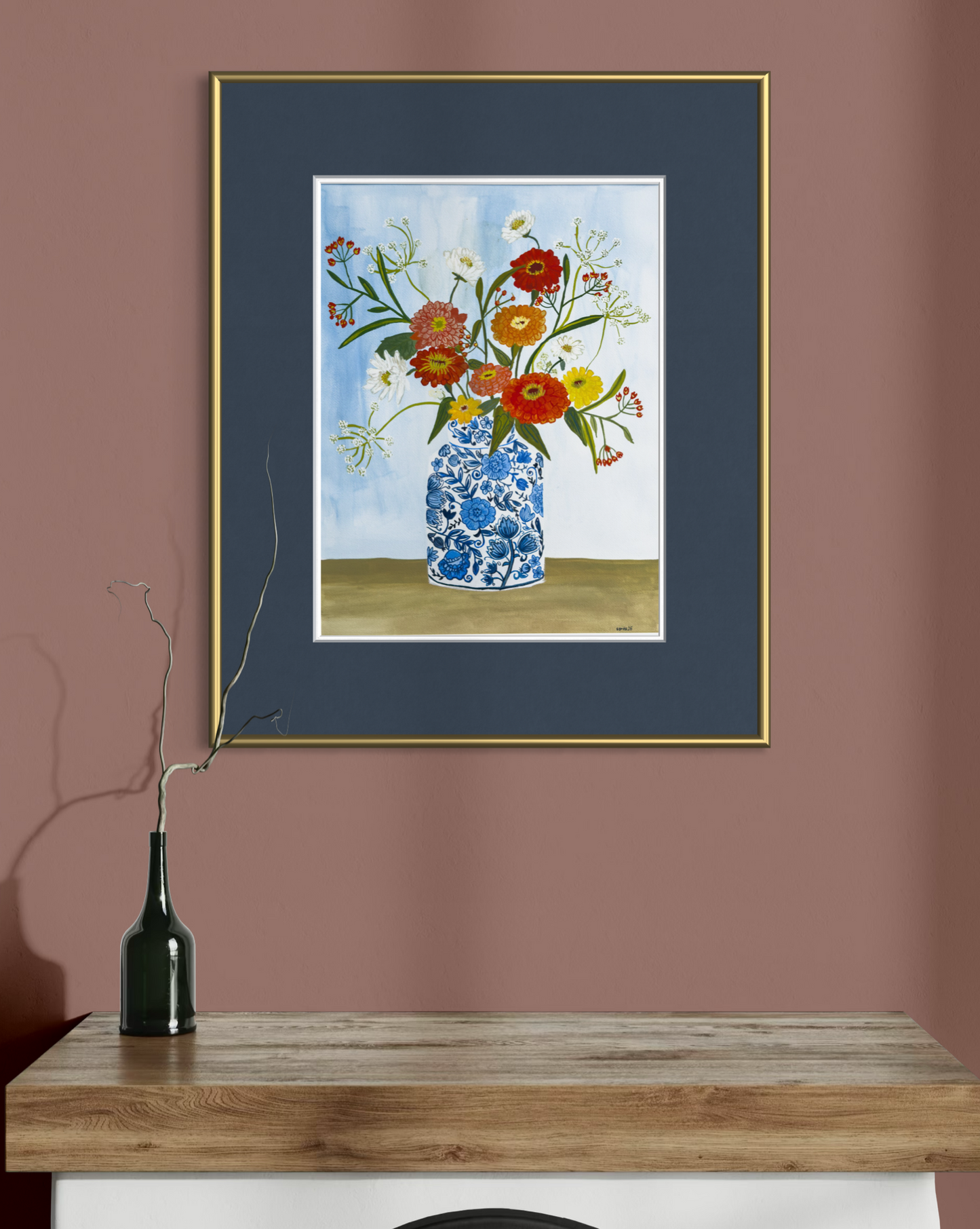 Zinnias in Chinoiserie Vase