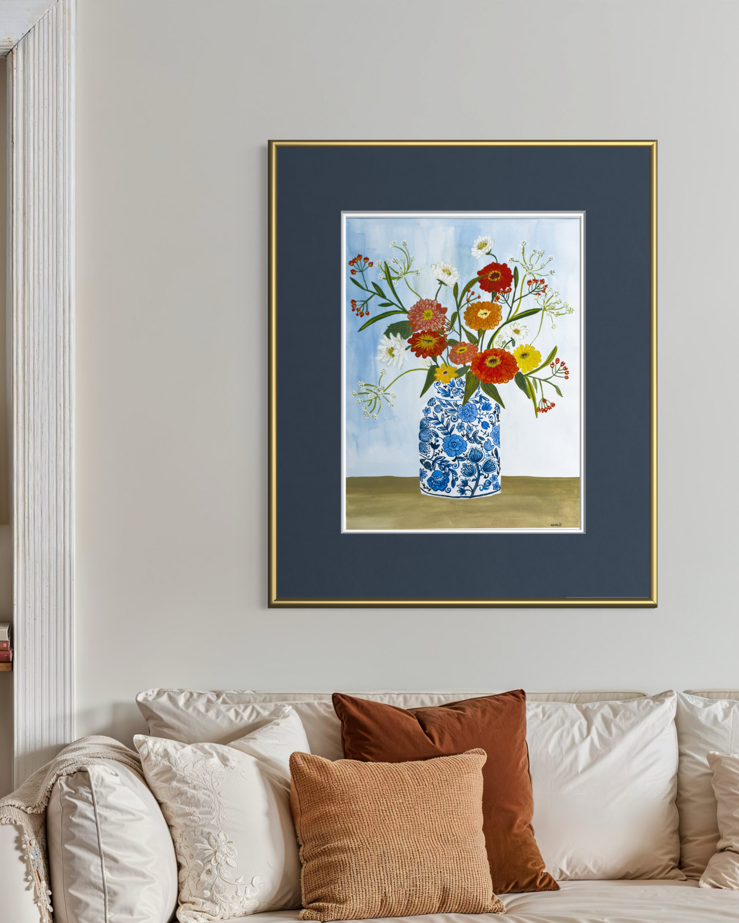 Zinnias in Chinoiserie Vase