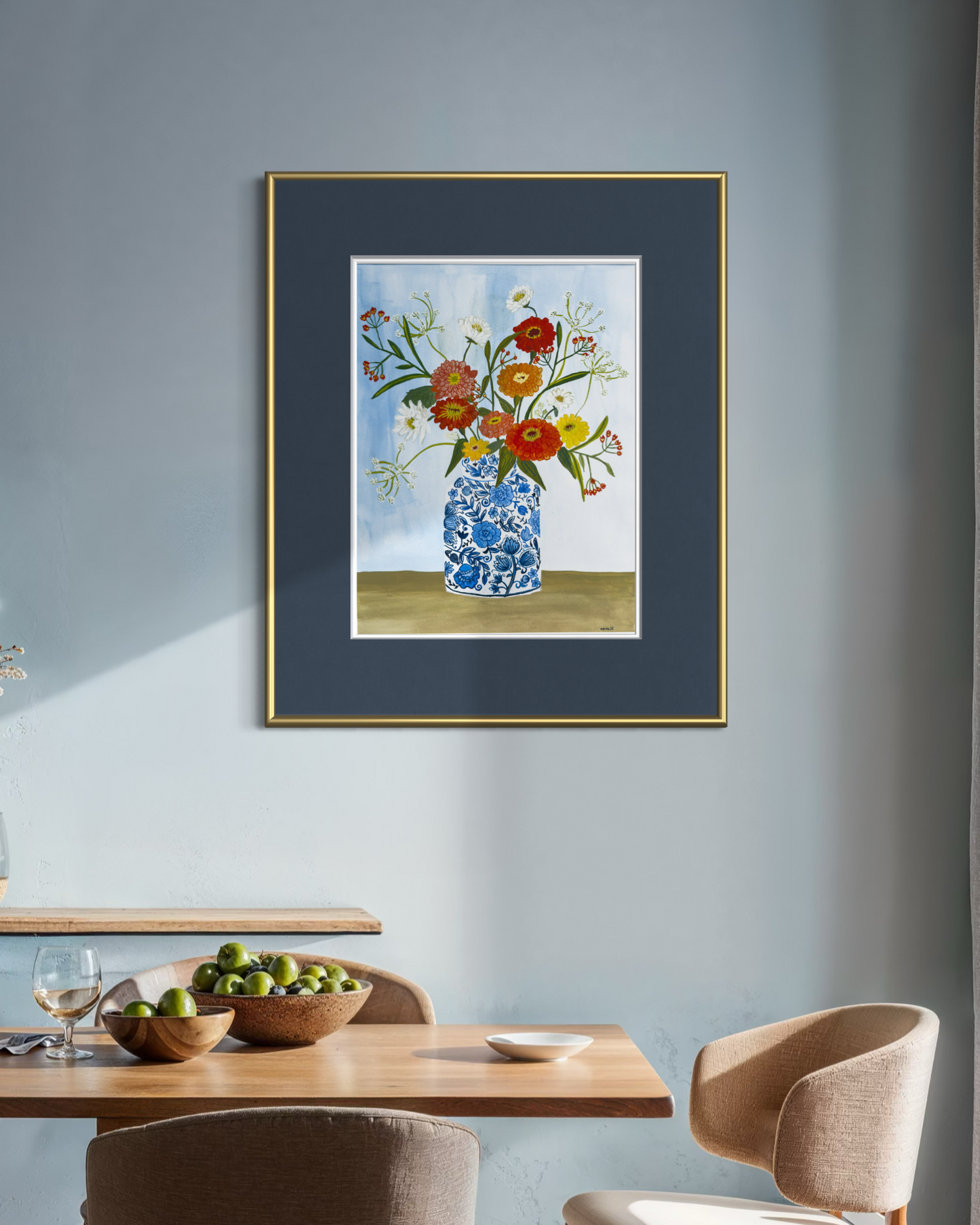 Zinnias in Chinoiserie Vase