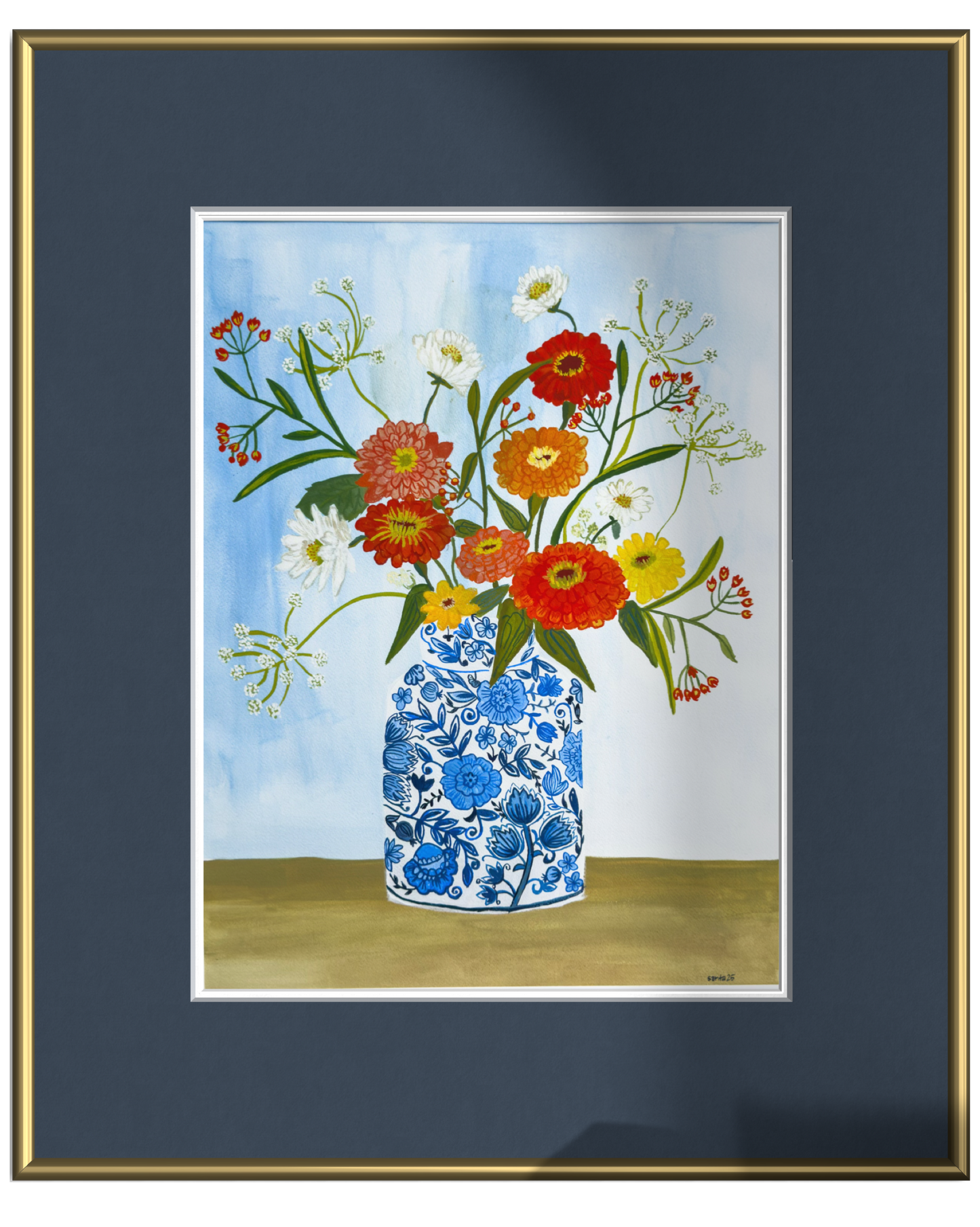 Zinnias in Chinoiserie Vase