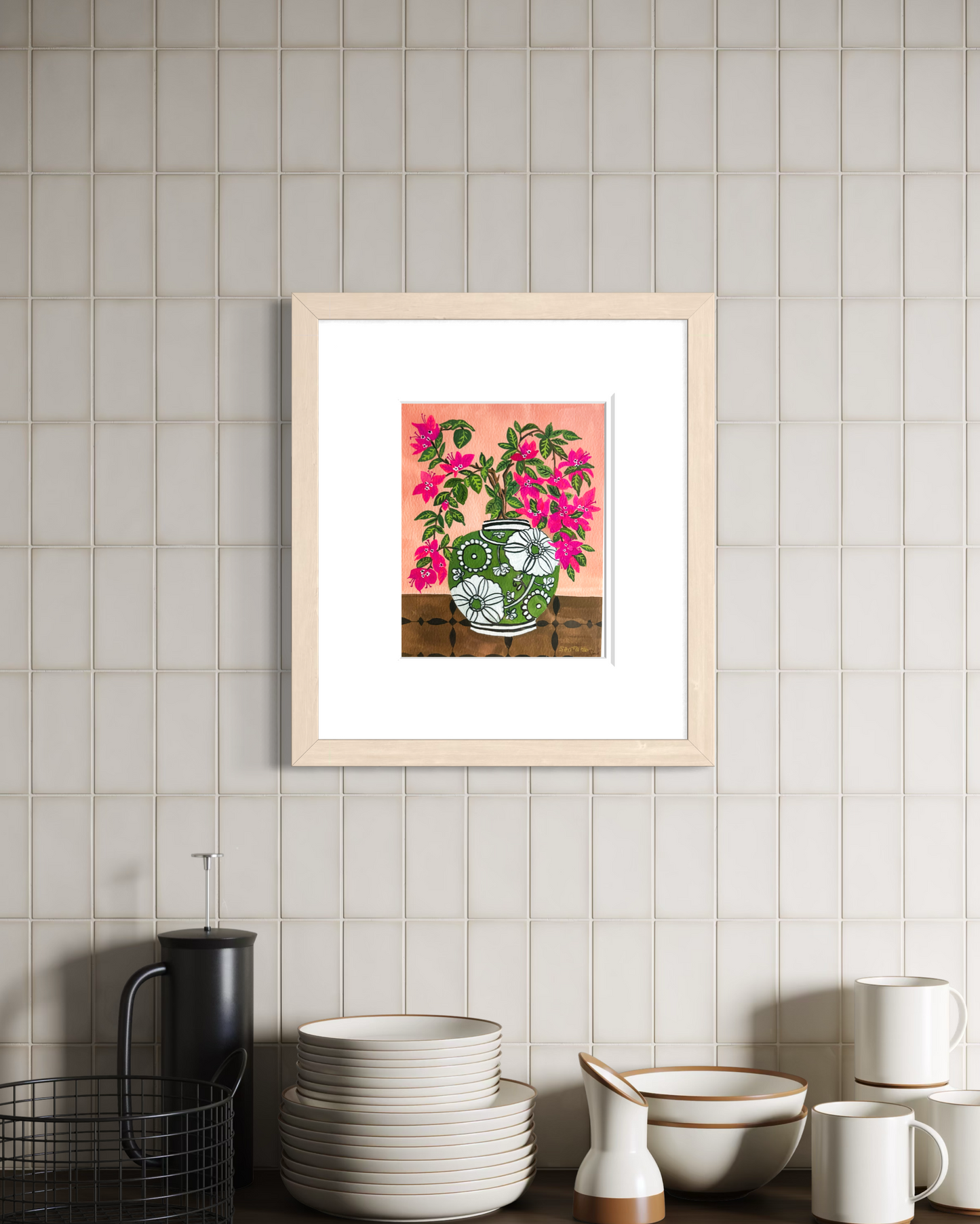 Bougainvillea in Chinoiserie Vase Original